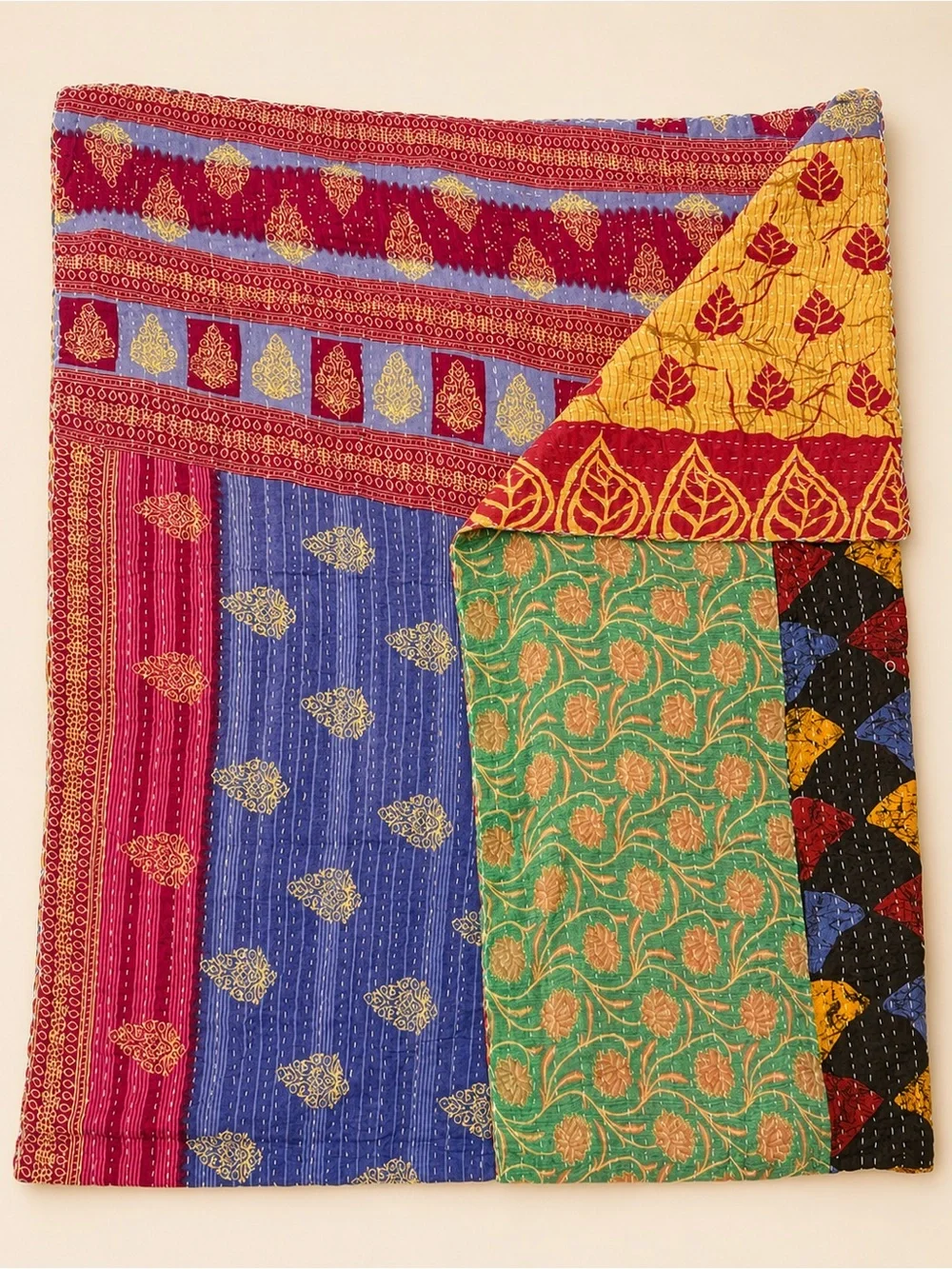 Kantha Throw Blanket Patchwork Coverlet NWOT